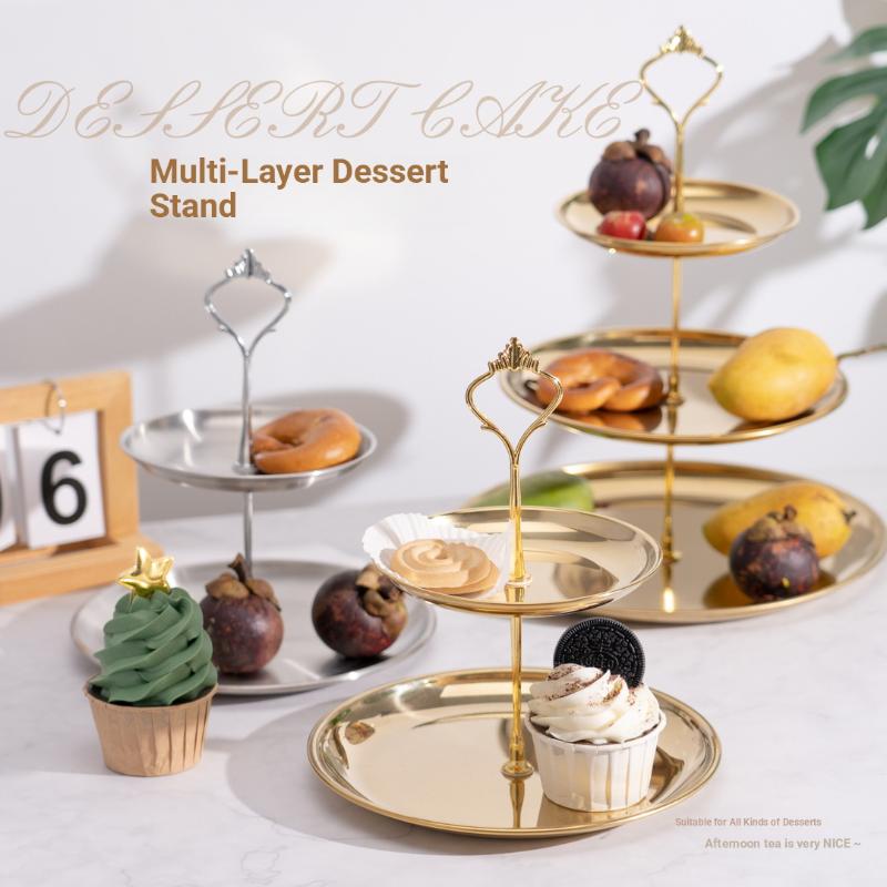 Cupcake Stand Tier - 【CPI】حامل كيك ذهبي وفضي من طبقتين/ثلاث