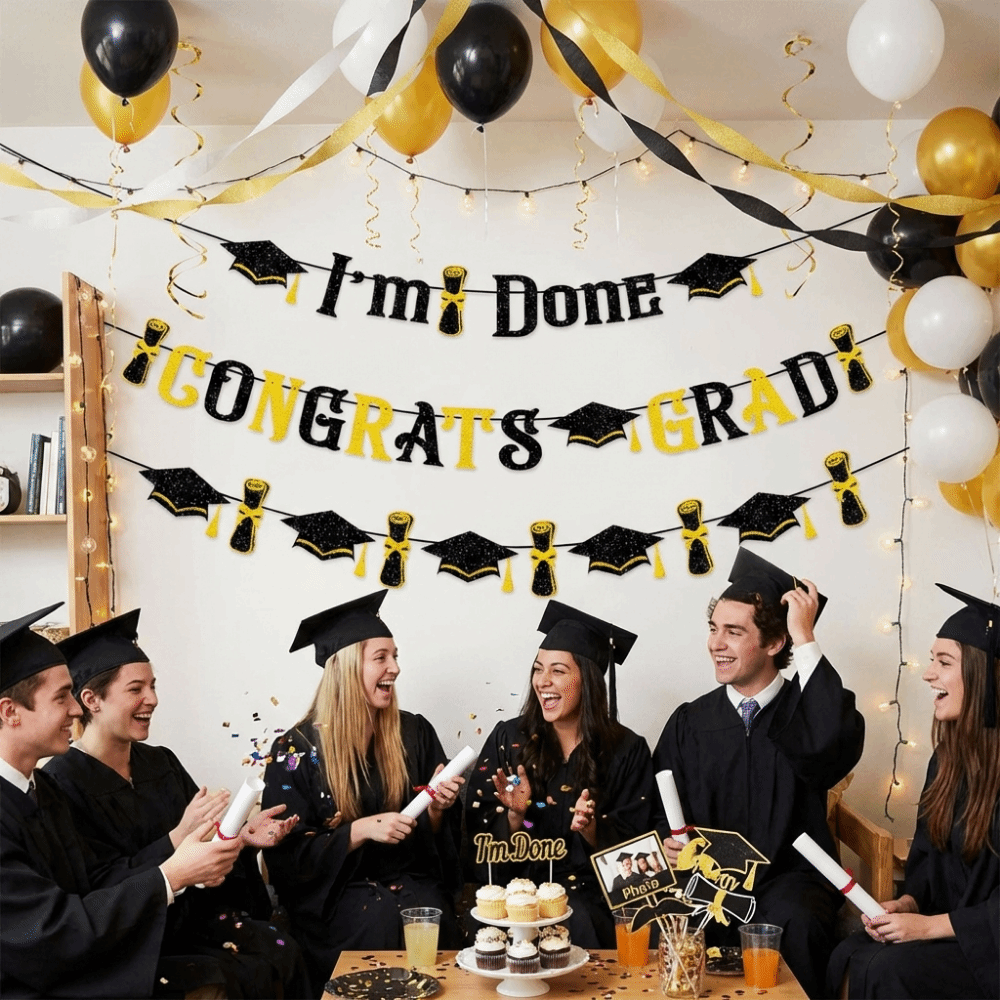 Party Banner Gold - لافتة حفل التخرج اللامعة الذهبية القابلة
