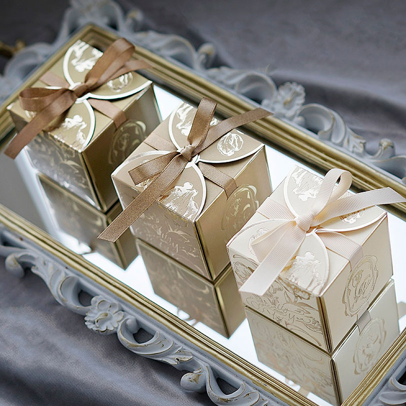 Event Party Box - صناديق هدايا ورقية مربعة بشرائط ،