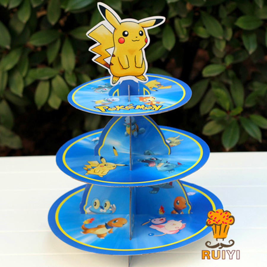 Cupcake Stand Tier - حامل كعك بيكاتشو بوكيمون ثلاثي الطبقات،