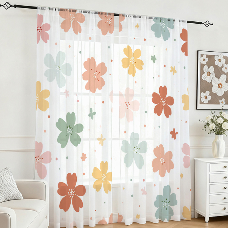 Flower Wall Panel - قطعتان من الستائر الشفافة المطبوعة رقميًا،