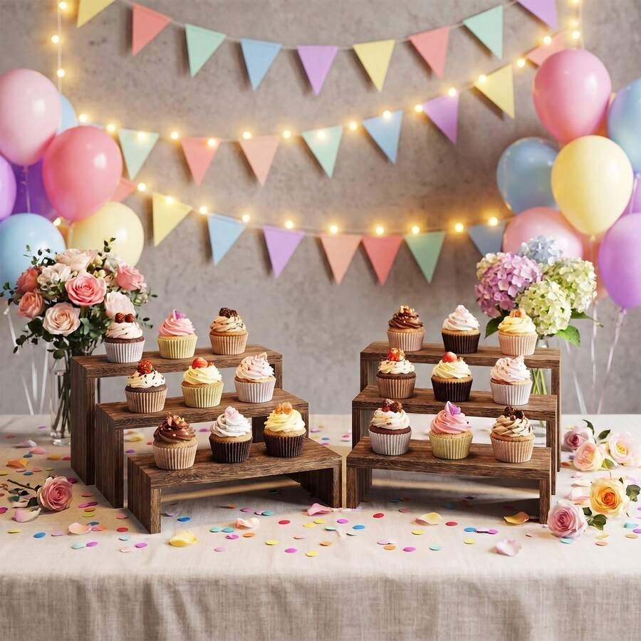 Cupcake Stand Tier - 6 قطع من حوامل العرض الخشبية،