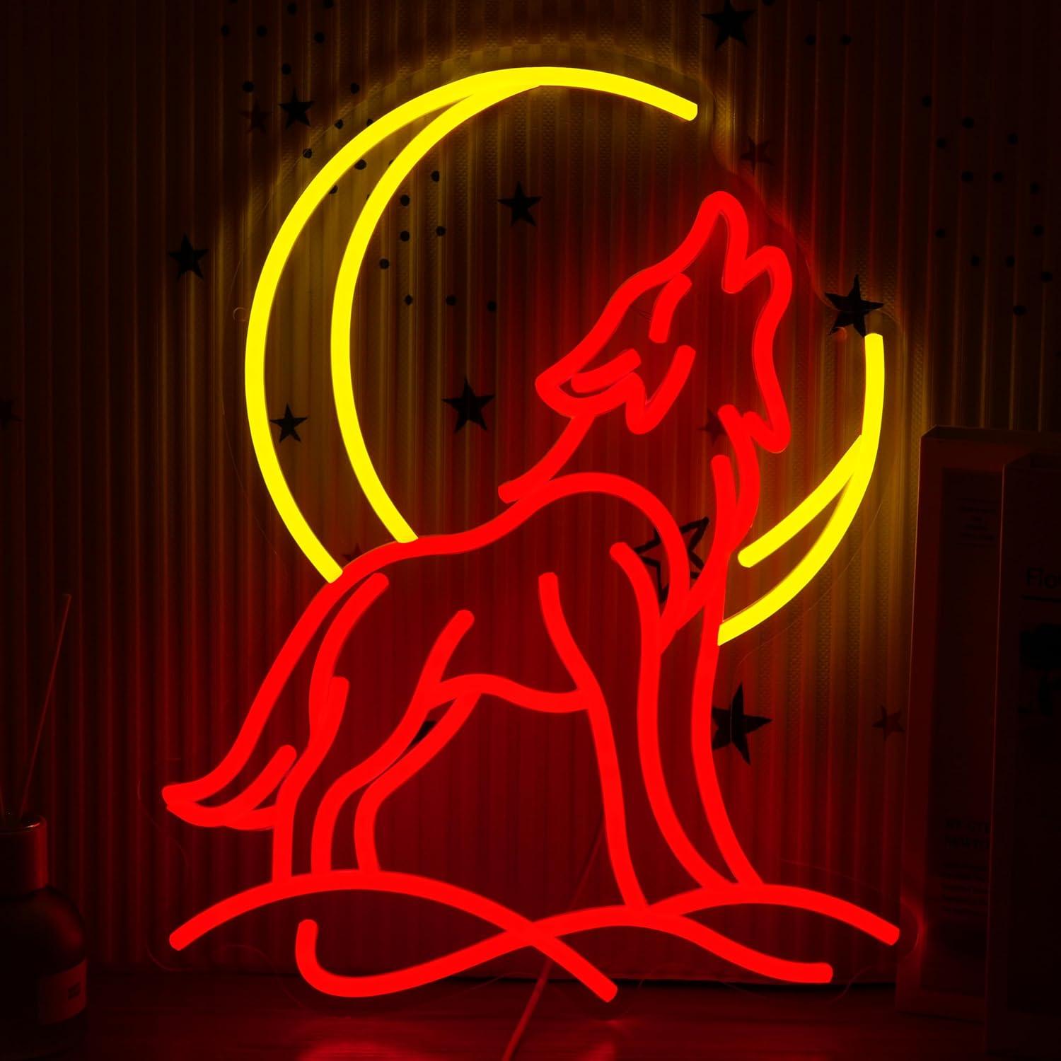 Neon Sign Party - لافتة نيون على شكل ذئب يصرخ،