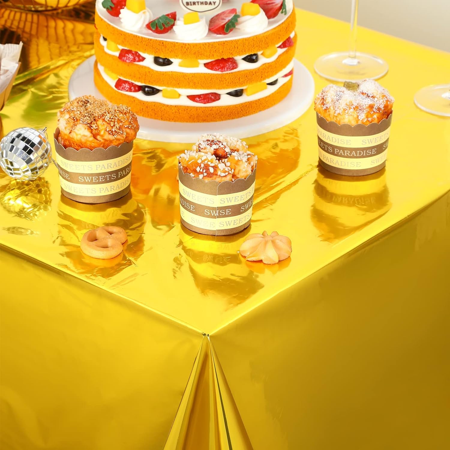 مفرش شظية من الذهب الوردي للاس - مراجعة Table Cloth Disposable وسعره