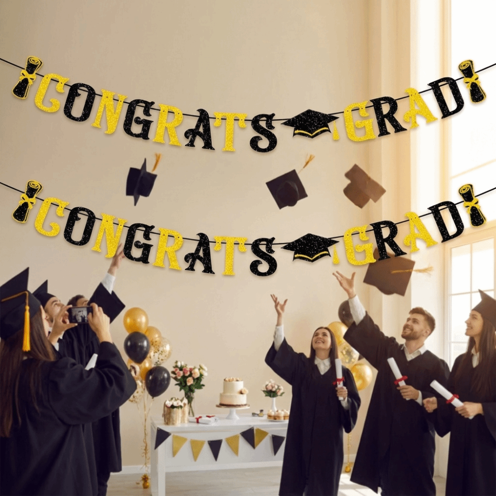 لافتة حفل التخرج اللامعة الذهب - مراجعة Party Banner Gold وسعره